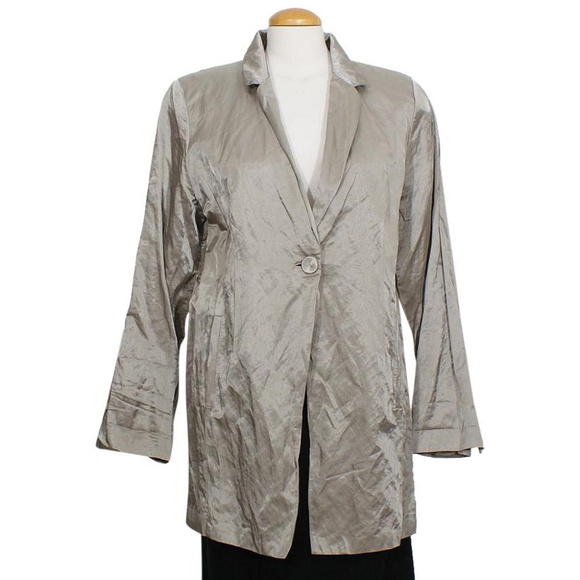 Eileen Fisher Jackets & Blazers - Gray Steel Satin Cotton Blend Long Jacket XL